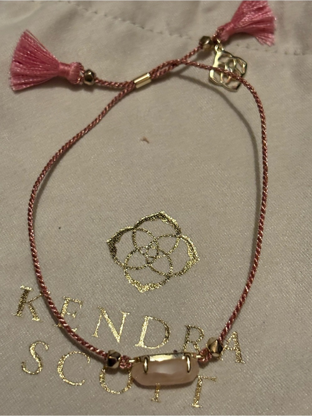 Kendra Scott Pink Silk Cord Bracelet with Rectangular Rose-Quartz Stone